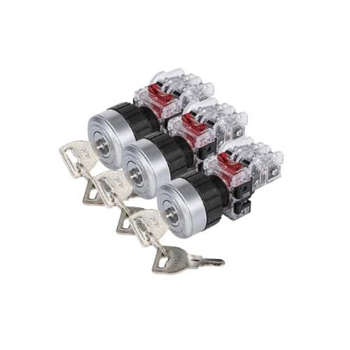 Công tắc xoay có chìa Hanyoung MRK-R2A2D phi 22 viền nhôm có đèn